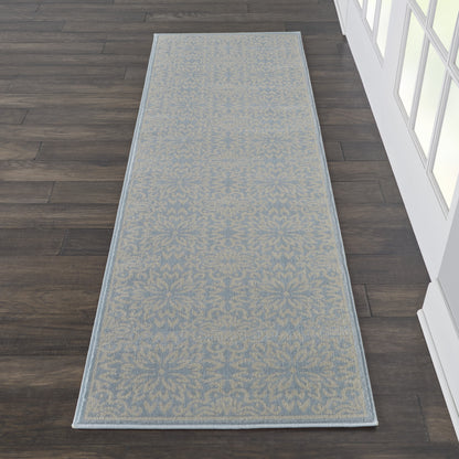 7' Light Blue Floral Power Loom Runner Rug