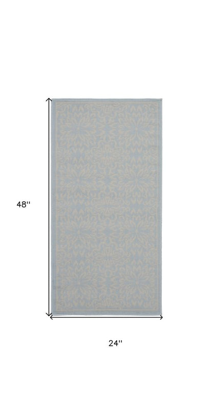 2' X 4' Light Blue Floral Power Loom Area Rug