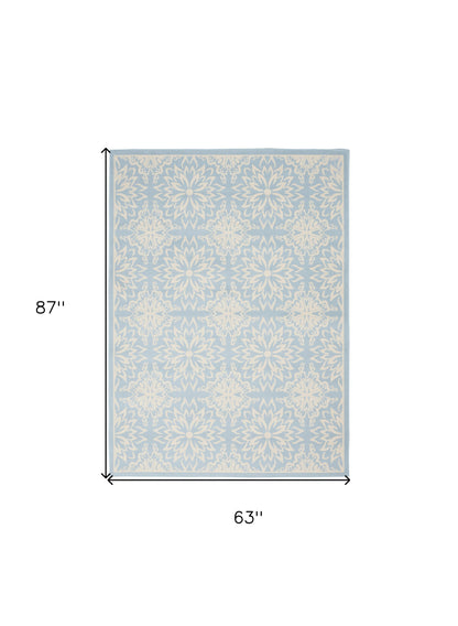 5' X 7' Light Blue Floral Power Loom Area Rug