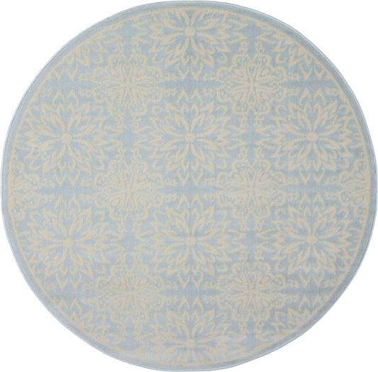 5' Light Blue Round Floral Power Loom Area Rug