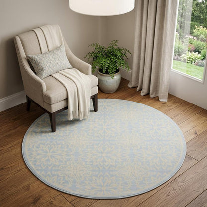 5' Light Blue Round Floral Power Loom Area Rug