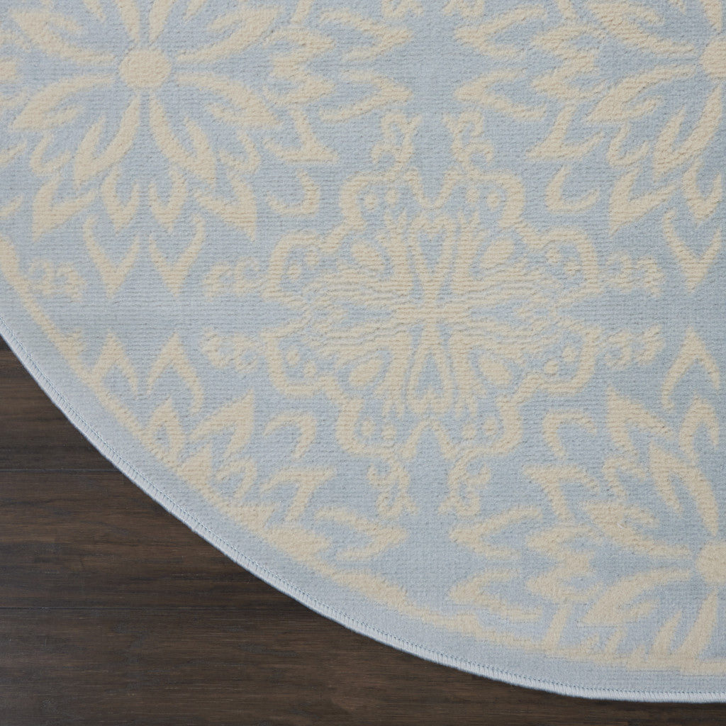 5' Light Blue Round Floral Power Loom Area Rug