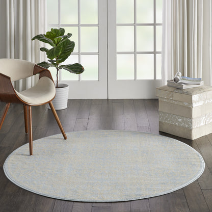 5' Light Blue Round Floral Power Loom Area Rug