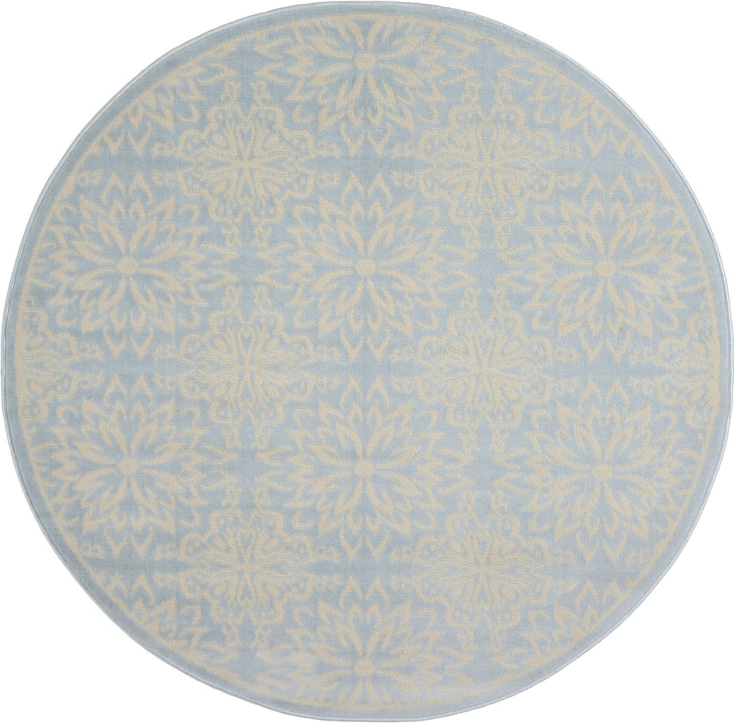 5' Light Blue Round Floral Power Loom Area Rug