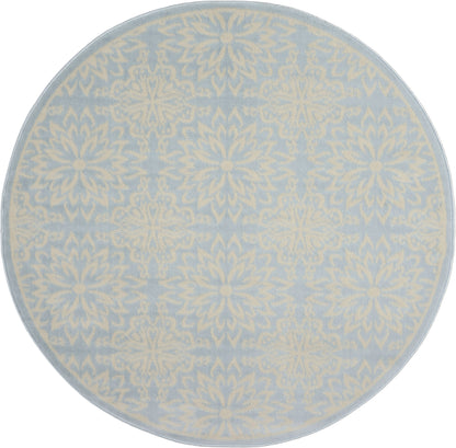 5' Light Blue Round Floral Power Loom Area Rug