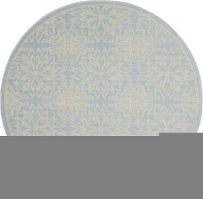 5' Light Blue Round Floral Power Loom Area Rug