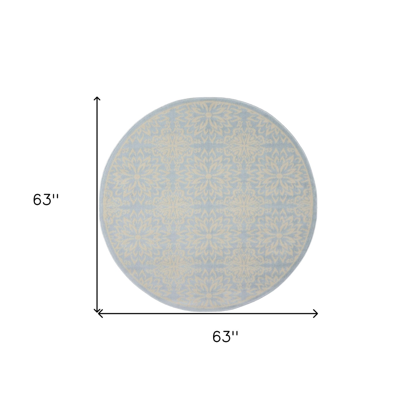 5' Light Blue Round Floral Power Loom Area Rug