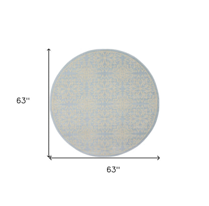 5' Light Blue Round Floral Power Loom Area Rug