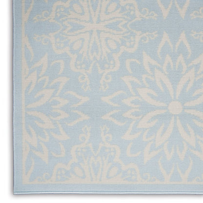 4' X 6' Light Blue Floral Power Loom Area Rug