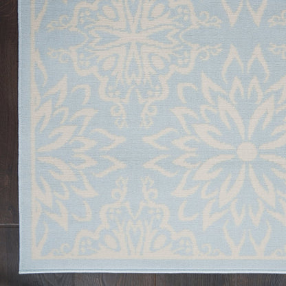 6' X 9' Light Blue Floral Power Loom Area Rug