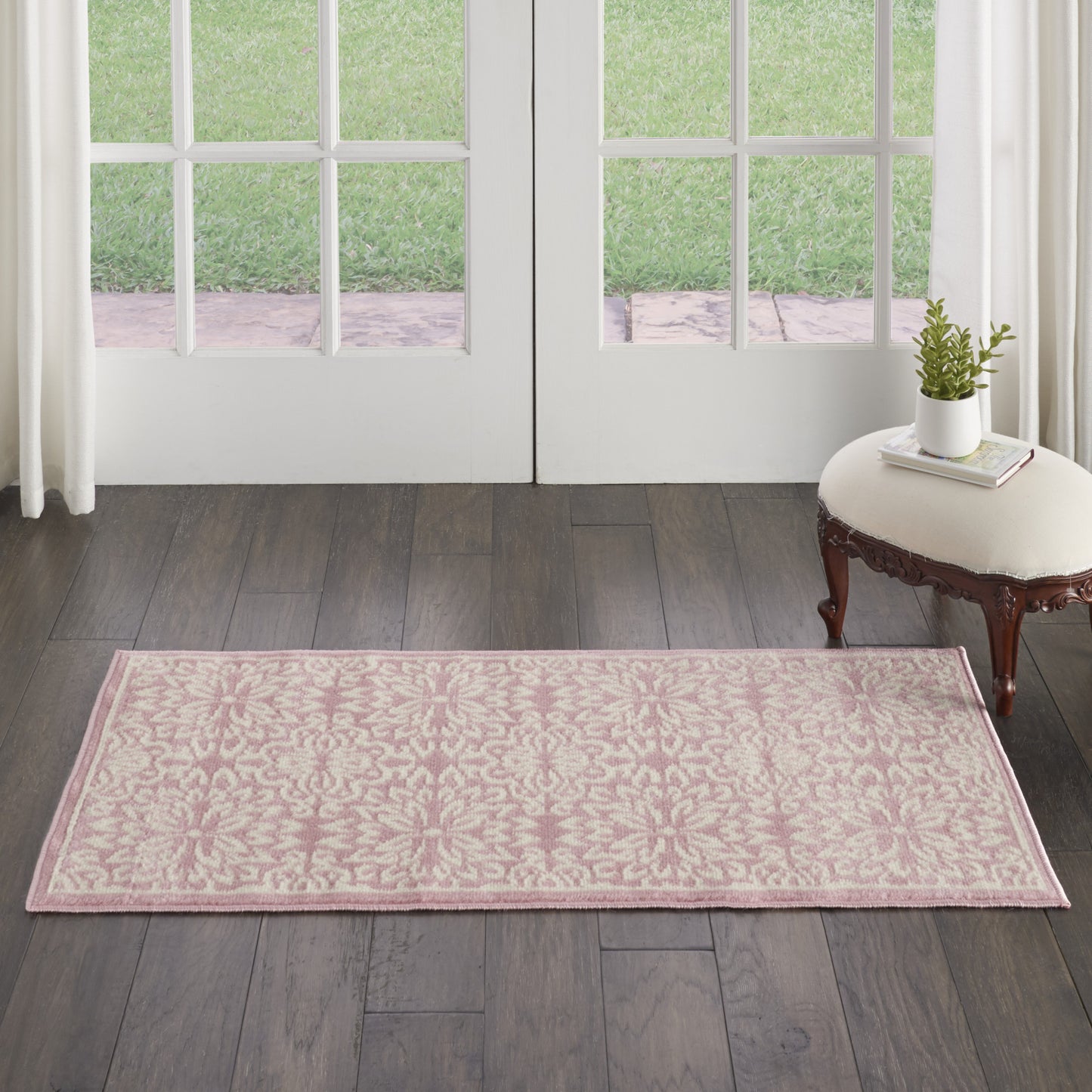 2' X 4' Pink Floral Power Loom Area Rug