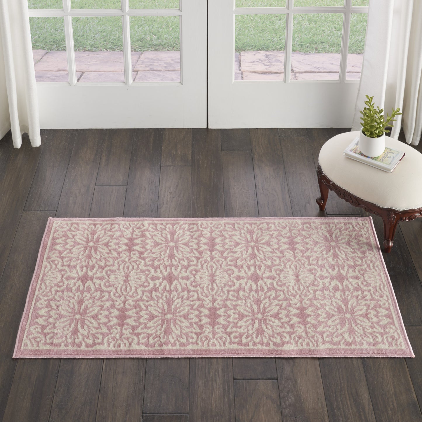 2' X 4' Pink Floral Power Loom Area Rug