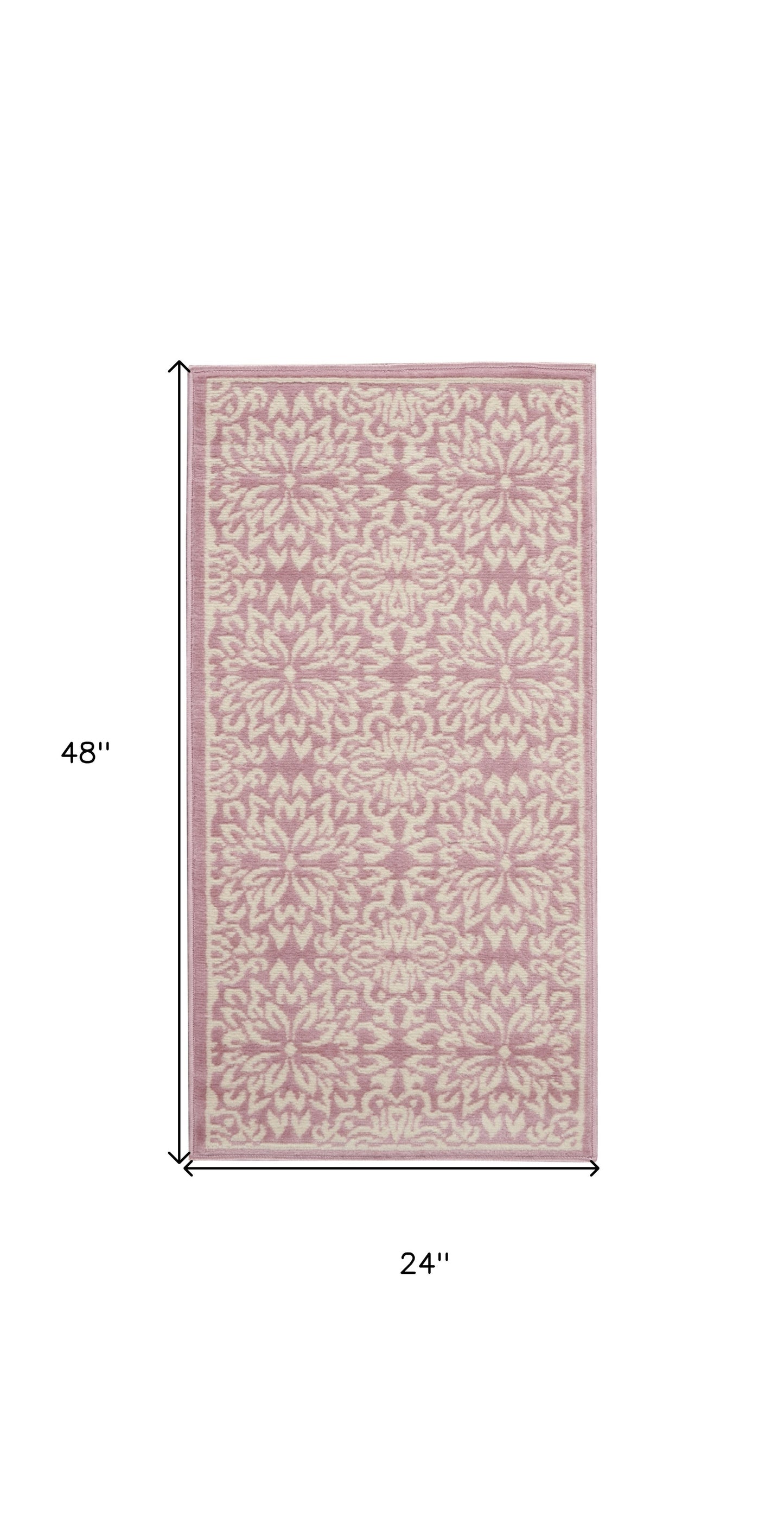 2' X 4' Pink Floral Power Loom Area Rug