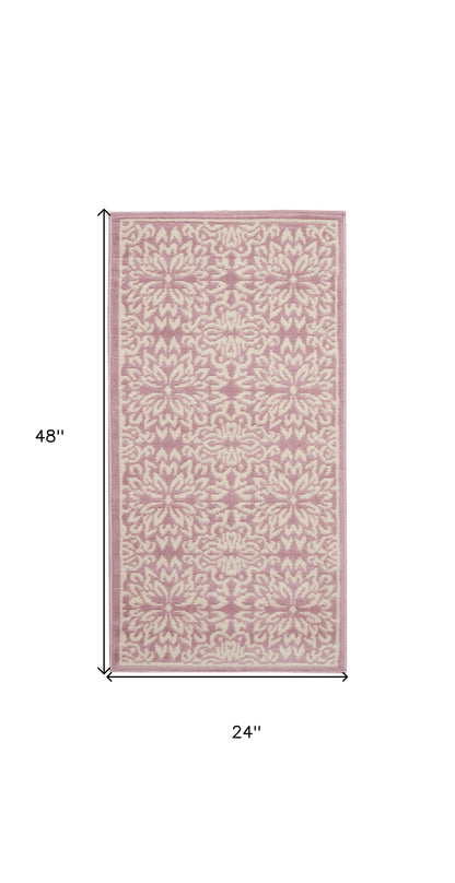 2' X 4' Pink Floral Power Loom Area Rug