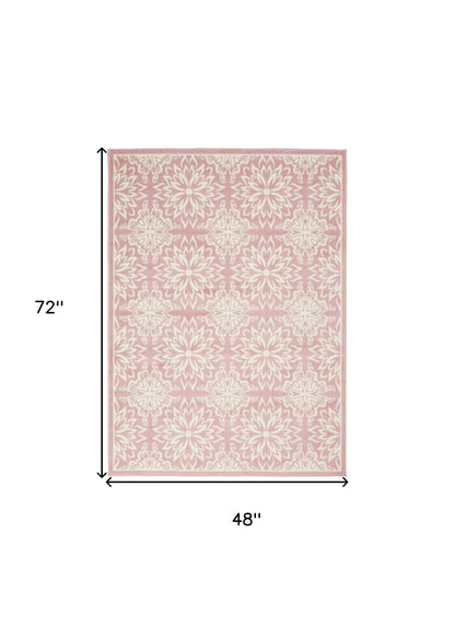 4' X 6' Pink Floral Power Loom Area Rug