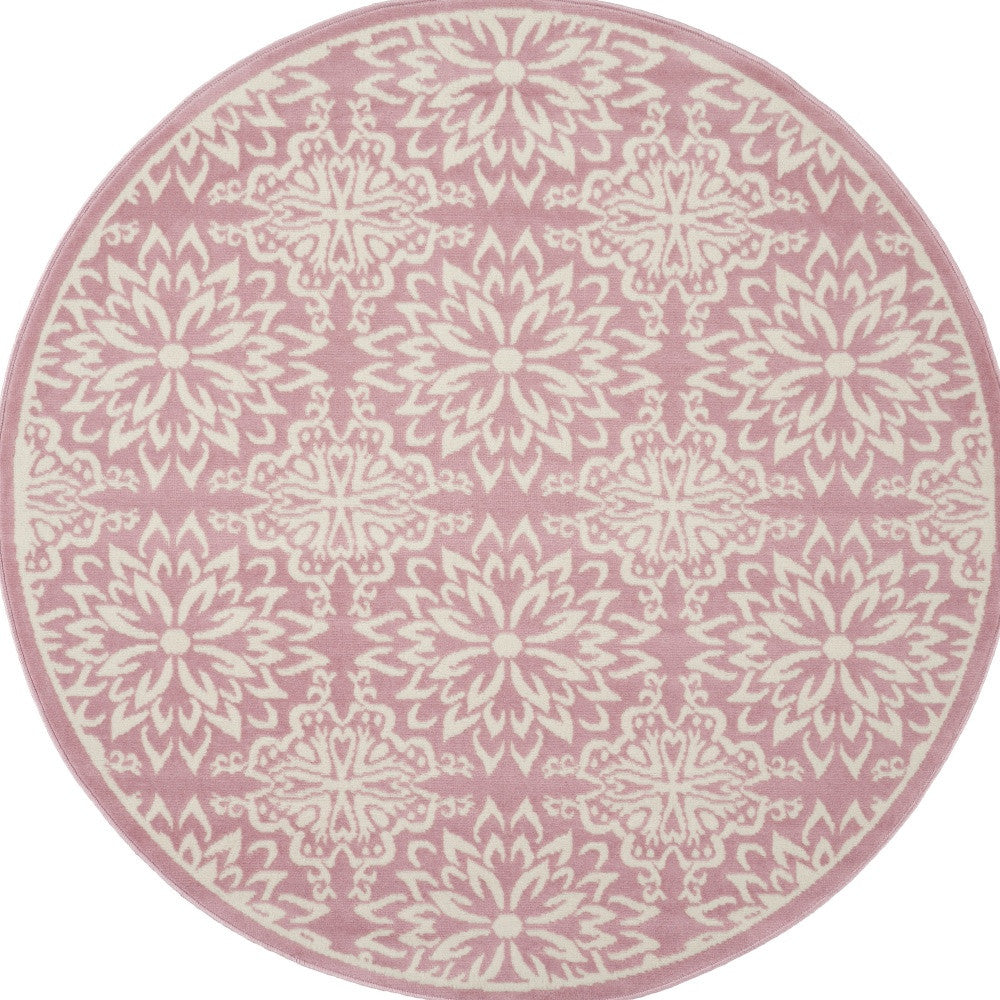 5' Pink Round Floral Power Loom Area Rug