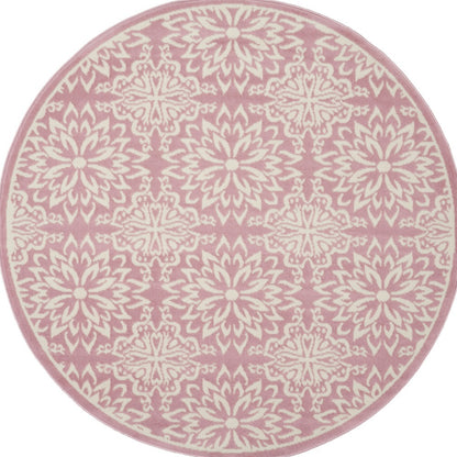 5' Pink Round Floral Power Loom Area Rug