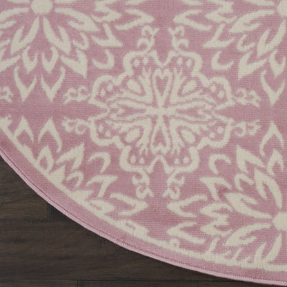 5' Pink Round Floral Power Loom Area Rug