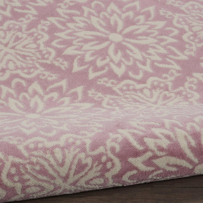5' Pink Round Floral Power Loom Area Rug