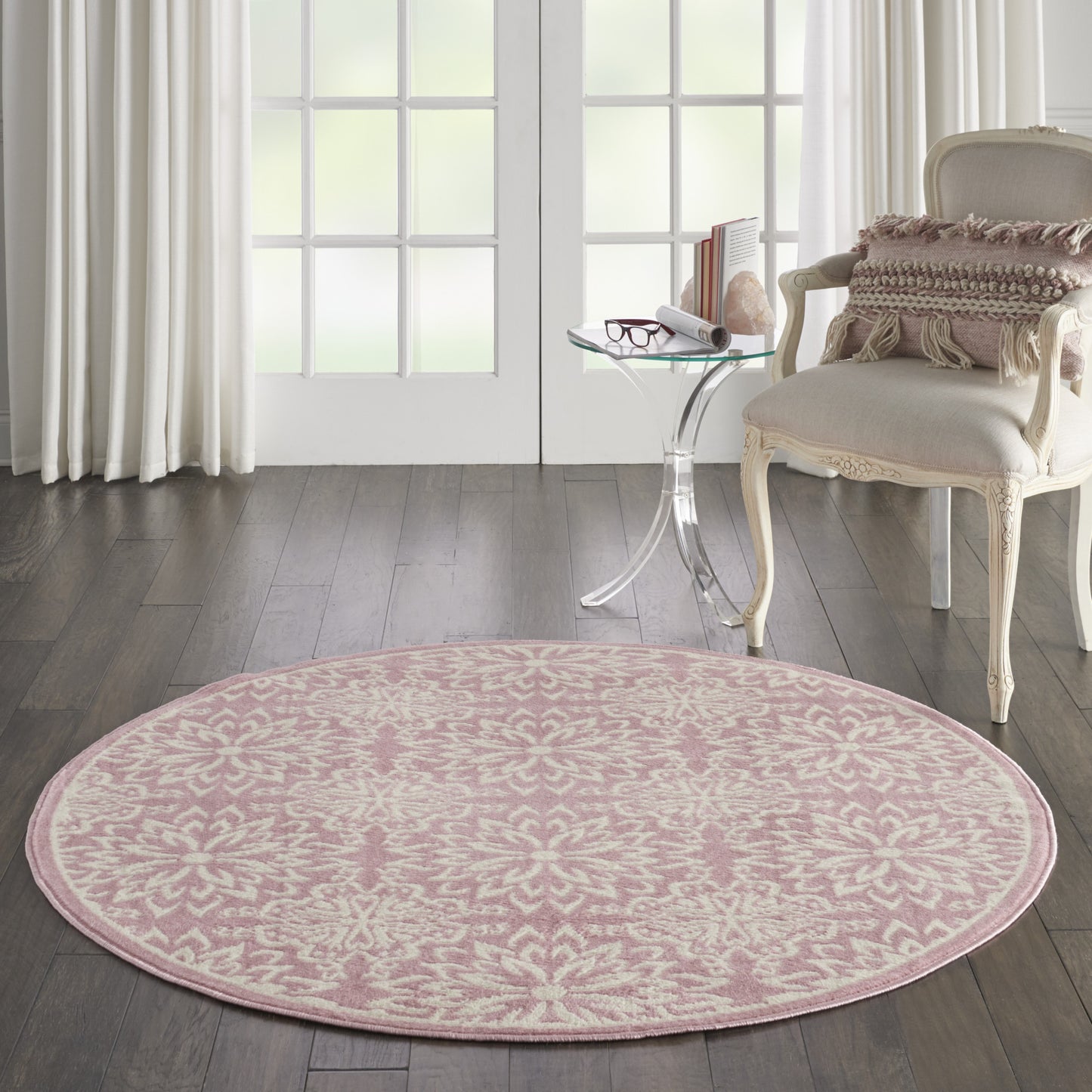 5' Pink Round Floral Power Loom Area Rug