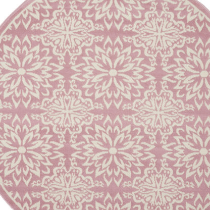 5' Pink Round Floral Power Loom Area Rug