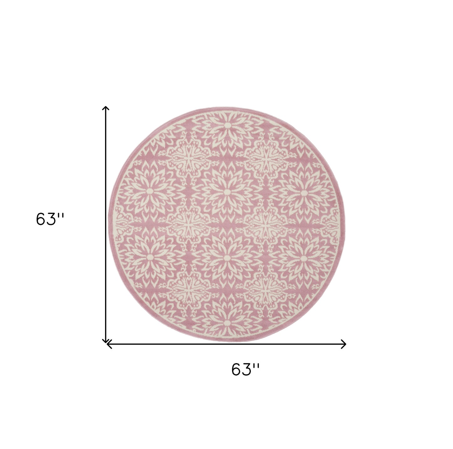 5' Pink Round Floral Power Loom Area Rug