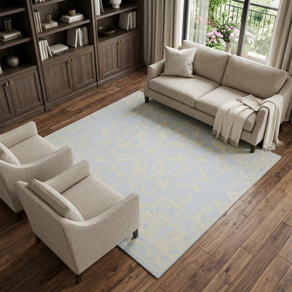 8' X 10' Light Blue Floral Power Loom Area Rug