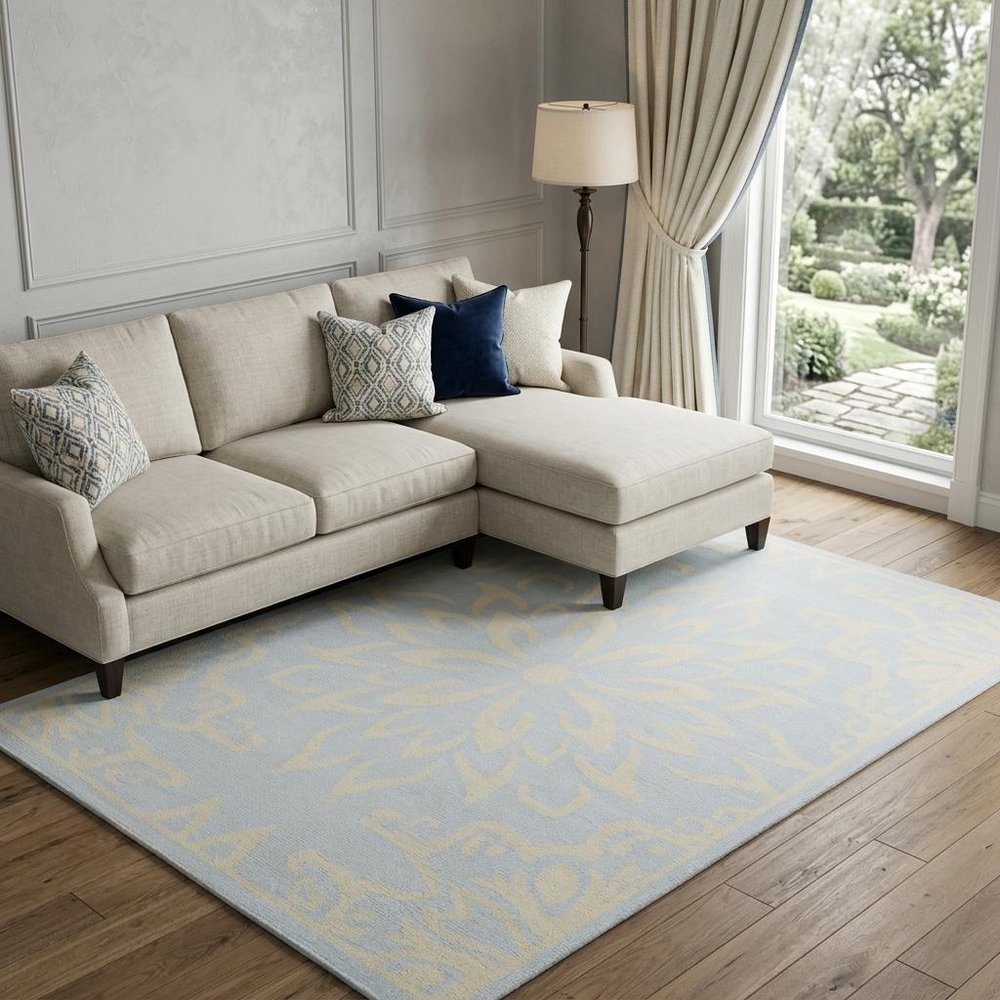 8' X 10' Light Blue Floral Power Loom Area Rug