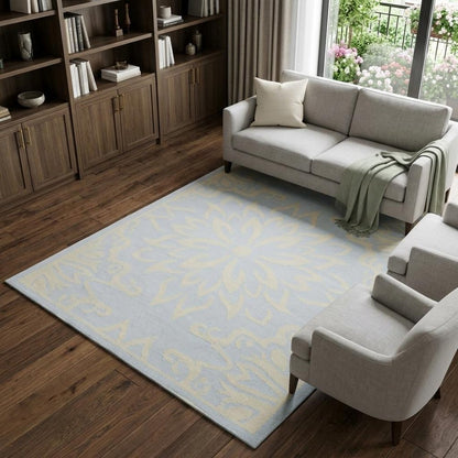8' X 10' Light Blue Floral Power Loom Area Rug