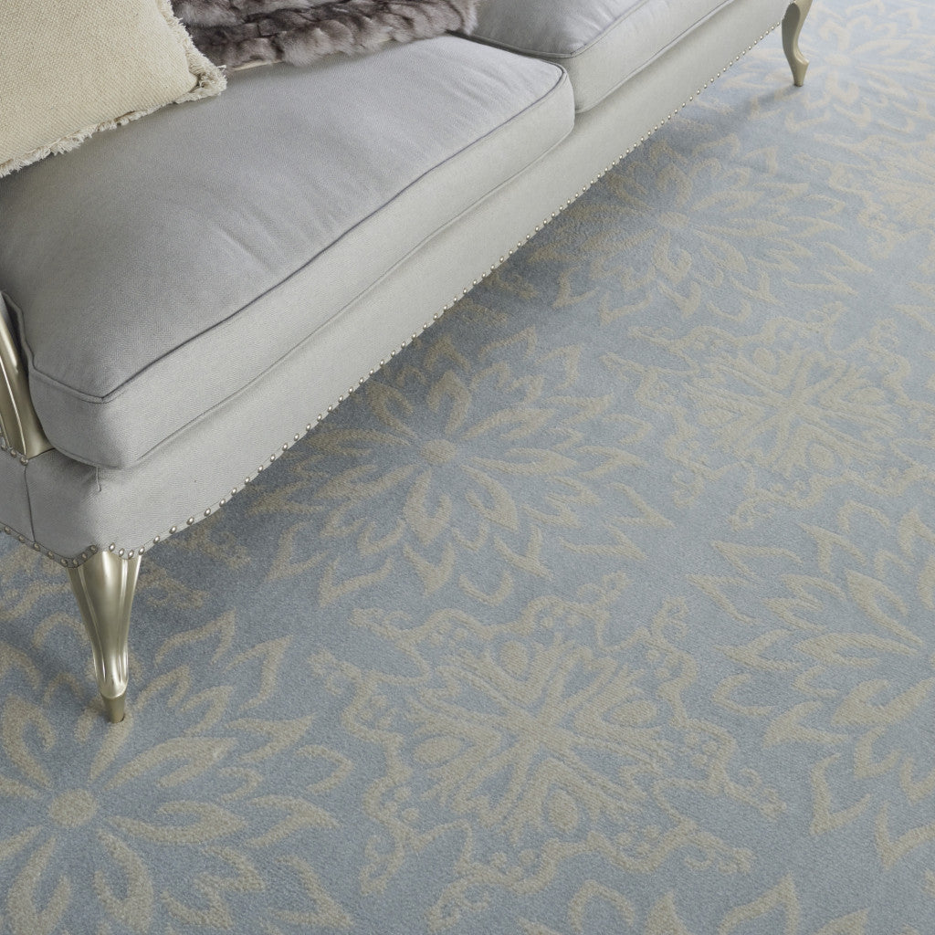 8' X 10' Light Blue Floral Power Loom Area Rug