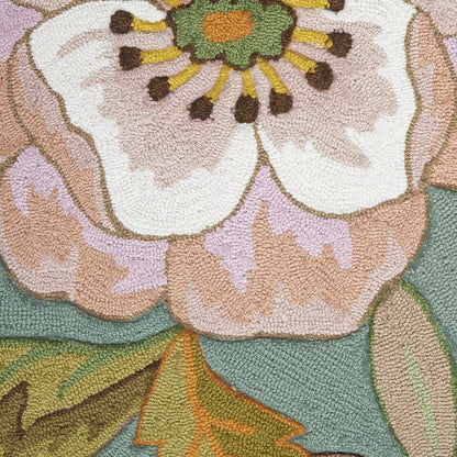 8' X 11' Green Floral Hand Hooked Area Rug
