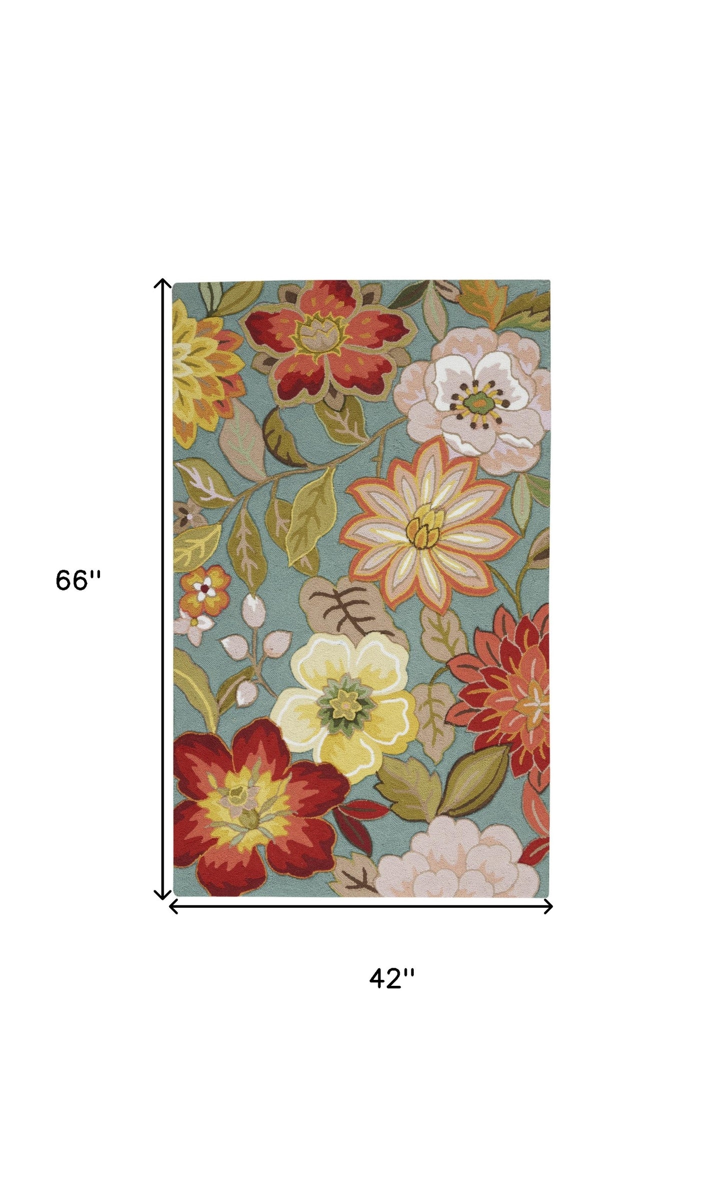 4' X 6' Green Floral Hand Hooked Handmade Area Rug