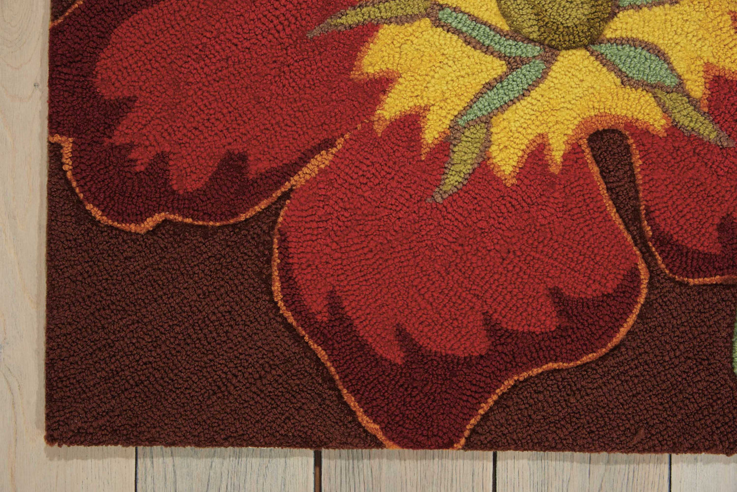 8' Brown Floral Hand Hooked Handmade Runner Rug