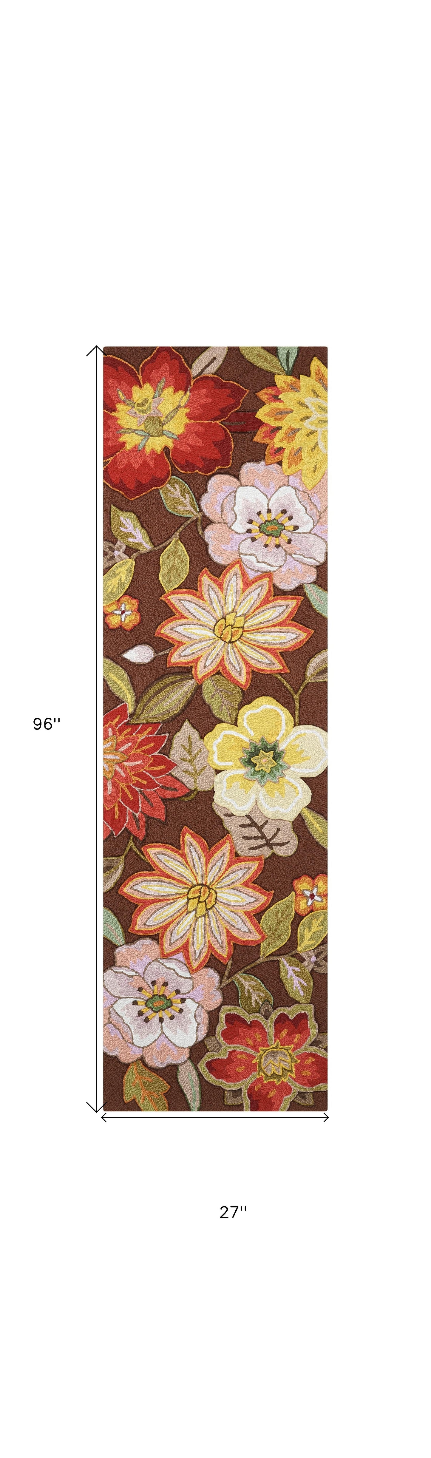 8' Brown Floral Hand Hooked Handmade Runner Rug