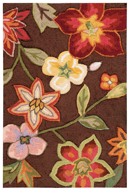 2' X 3' Brown Floral Hand Hooked Handmade Area Rug