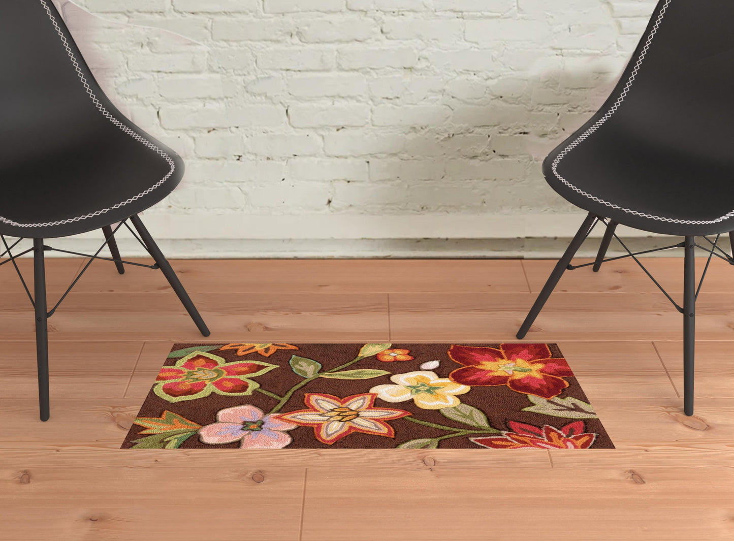 2' X 3' Brown Floral Hand Hooked Handmade Area Rug