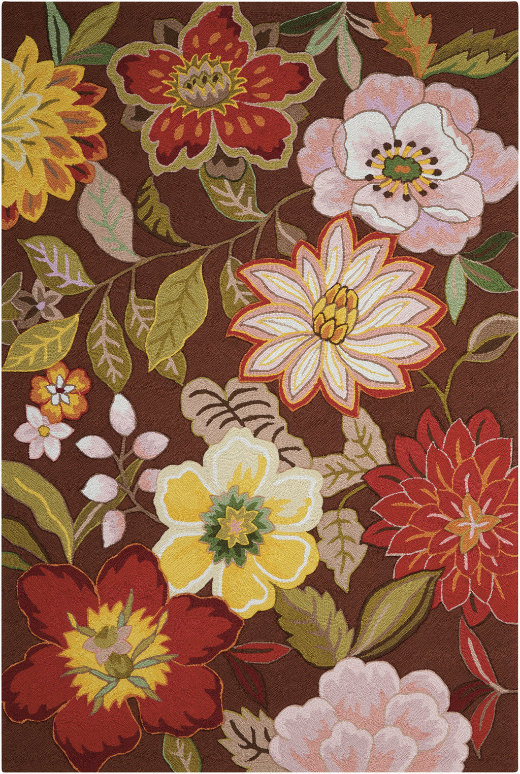 5' X 8' Brown Floral Hand Hooked Handmade Area Rug