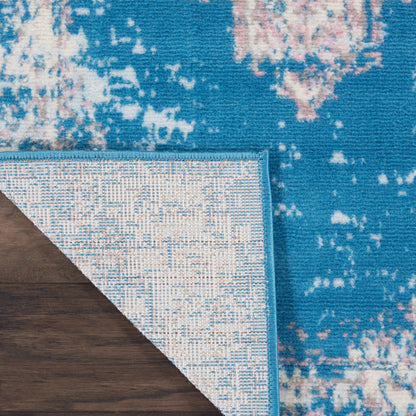 8' Blue Damask Power Loom Runner Rug