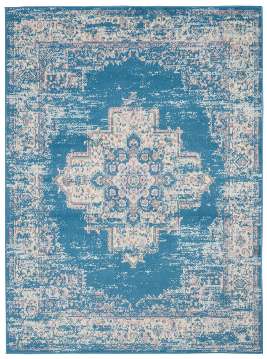 4' X 6' Blue Damask Power Loom Area Rug