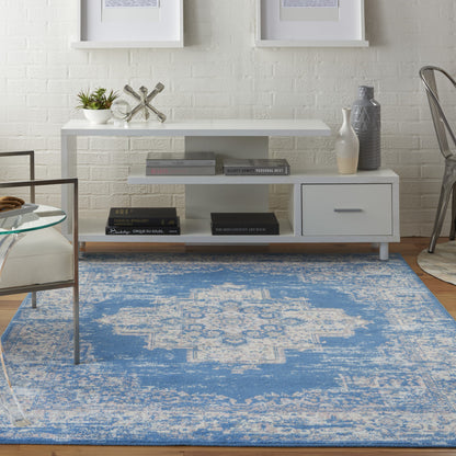 4' X 6' Blue Damask Power Loom Area Rug