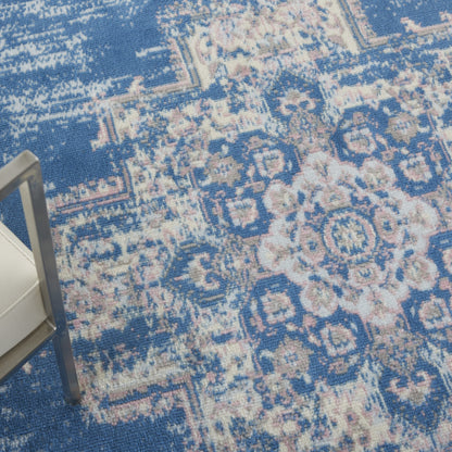 4' X 6' Blue Damask Power Loom Area Rug