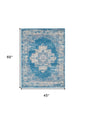 4' X 6' Blue Damask Power Loom Area Rug