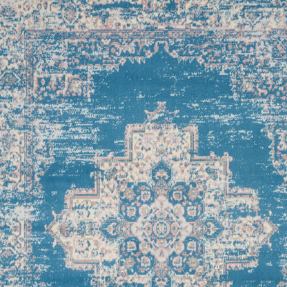 6' X 9' Blue Damask Power Loom Area Rug