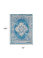 6' X 9' Blue Damask Power Loom Area Rug