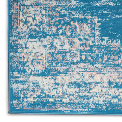5' X 7' Blue Damask Power Loom Area Rug