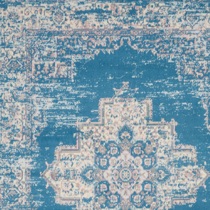 5' X 7' Blue Damask Power Loom Area Rug