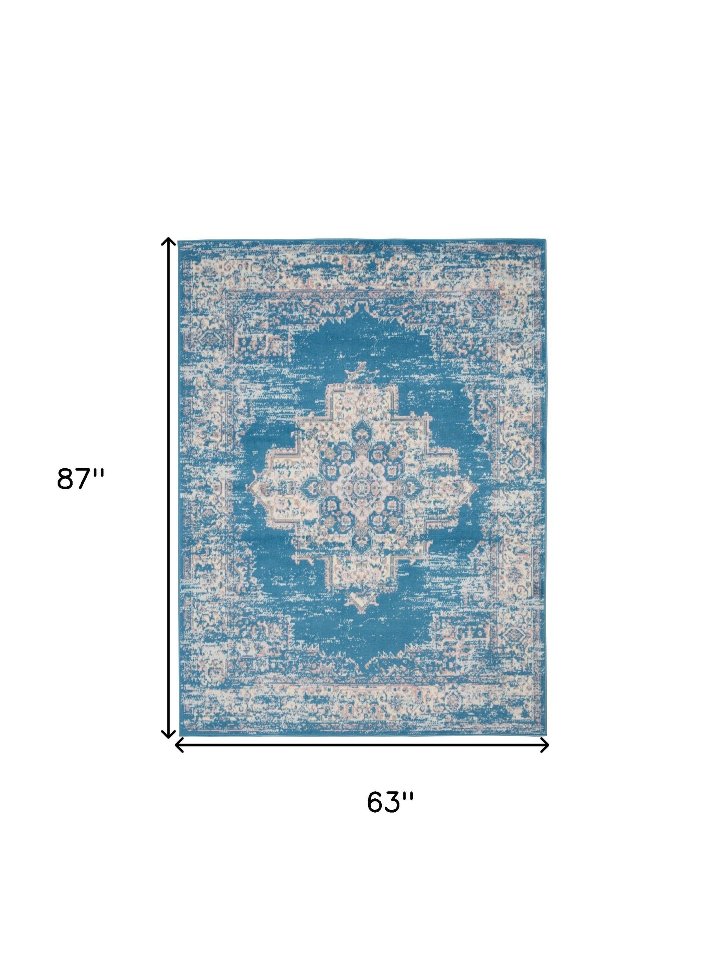 5' X 7' Blue Damask Power Loom Area Rug