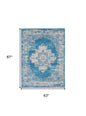5' X 7' Blue Damask Power Loom Area Rug