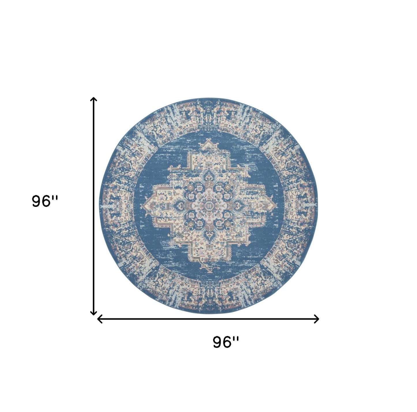 8' Blue Round Damask Power Loom Area Rug