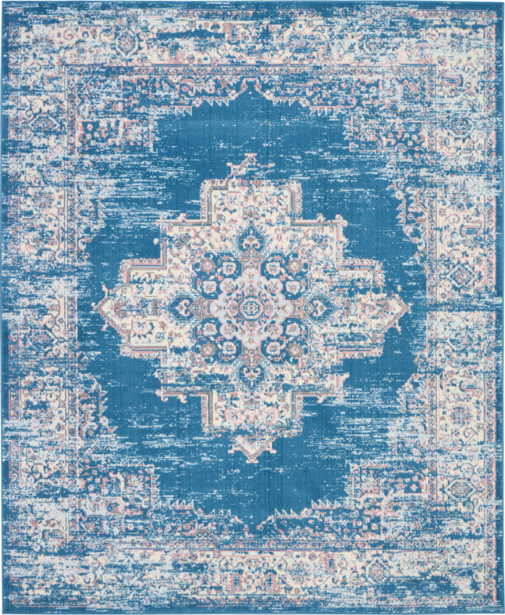 8' X 10' Blue Damask Power Loom Area Rug